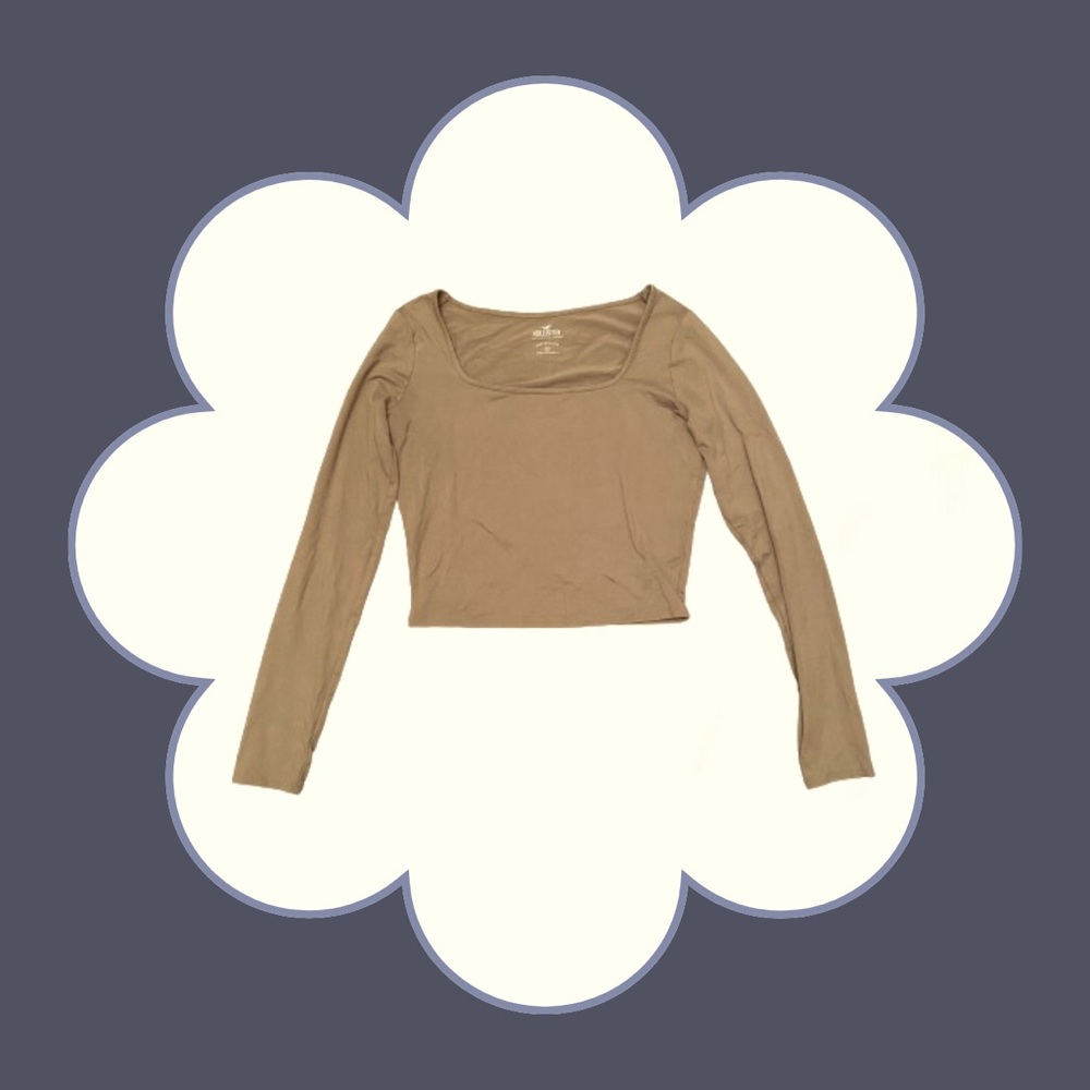 Hollister Tan Long Sleeve Square Neck Top